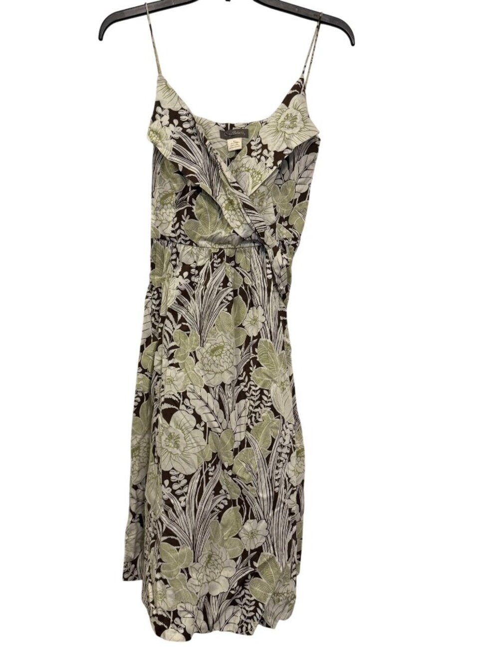 Tommy Bahama Brown Green Floral Spaghetti Strap Wrap Dress Size 6 Cotton